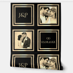 Zwart licht gouden foto namen bruiloft decoratie behang