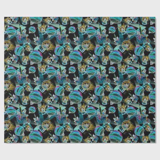 Zwart Licht Neon Glow Kerst Wereldbol Ornament Cadeaupapier (Vlak)