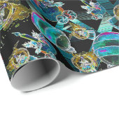 Zwart Licht Neon Glow Kerst Wereldbol Ornament Cadeaupapier (Rol Hoek)