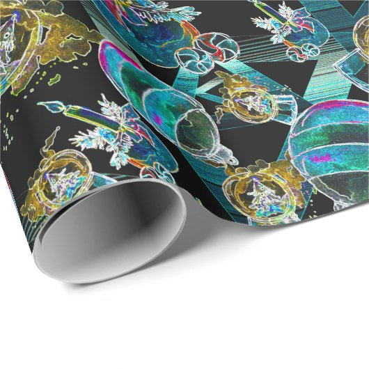 Zwart Licht Neon Glow Kerst Wereldbol Ornament Cadeaupapier (Rol Hoek)