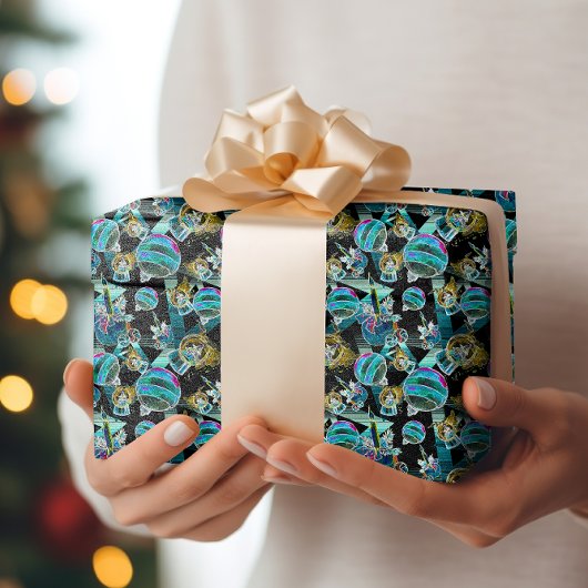 Zwart Licht Neon Glow Kerst Wereldbol Ornament Cadeaupapier