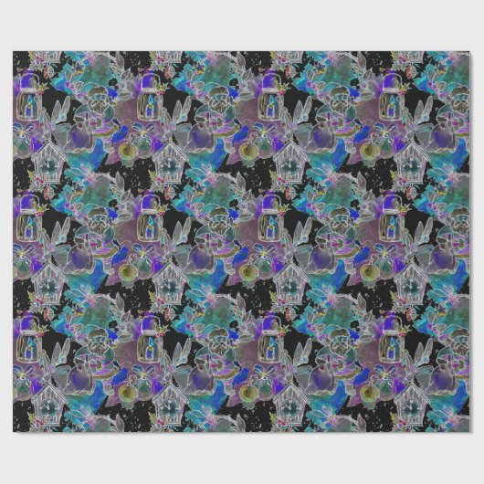 Zwart Licht Neon Glow Kerstavond patroon Cadeaupapier (Vlak)