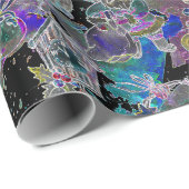 Zwart Licht Neon Glow Kerstavond patroon Cadeaupapier (Rol Hoek)