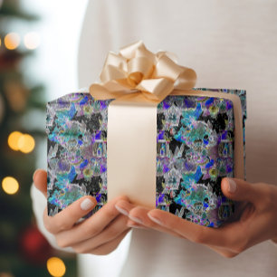 Zwart Licht Neon Glow Kerstavond patroon Cadeaupapier