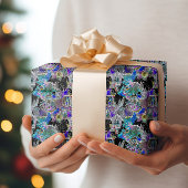 Zwart Licht Neon Glow Kerstavond patroon Cadeaupapier