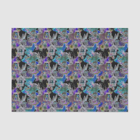 Zwart Licht Neon Glow Kerstavond patroon Tissuepapier (Voorkant)