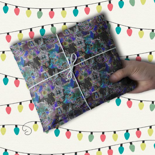 Zwart Licht Neon Glow Kerstavond patroon Tissuepapier