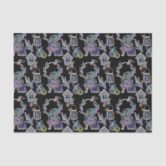 Zwart Licht Neon Glow Kerstman Cluster Tissuepapier (Voorkant)