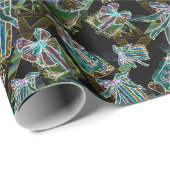 Zwart Licht Neon Glow Xmas Cadeaus en huizen Cadeaupapier (Rol Hoek)