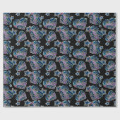 Zwart Licht Neon Glow Xmas Harten en Sterren Cadeaupapier (Vlak)