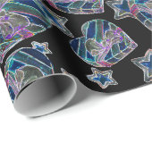 Zwart Licht Neon Glow Xmas Harten en Sterren Cadeaupapier (Rol Hoek)