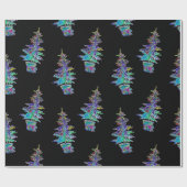 Zwart licht Neon kerstboom patroon Cadeaupapier (Vlak)