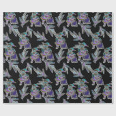 Zwart Licht Neon Kerstman Kerstmis Patroon Cadeaupapier (Vlak)