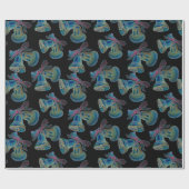 Zwart Licht Neon Kerstmis Bells Patroon Cadeaupapier (Vlak)