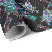 Zwart Licht Neon Kerstmis Candy Cane Patroon Cadeaupapier (Rol Hoek)