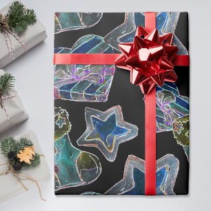 Zwart Licht Neon Kerstmis Hart Patroon Cadeaupapier