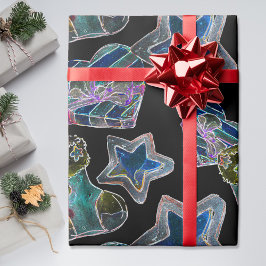 Zwart Licht Neon Kerstmis Hart Patroon Cadeaupapier