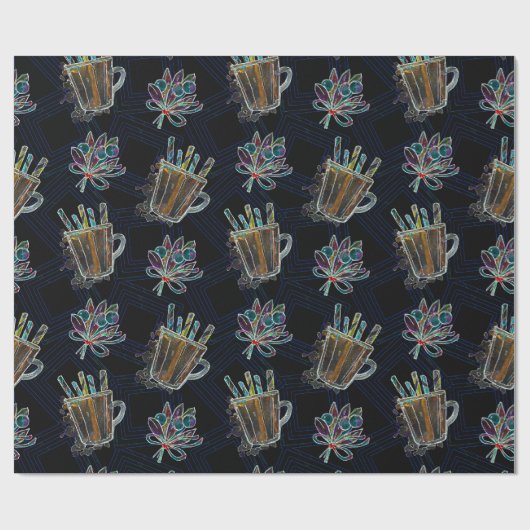 Zwart Licht Neon Kerstmis Heet Chocolade Patroon Cadeaupapier (Vlak)