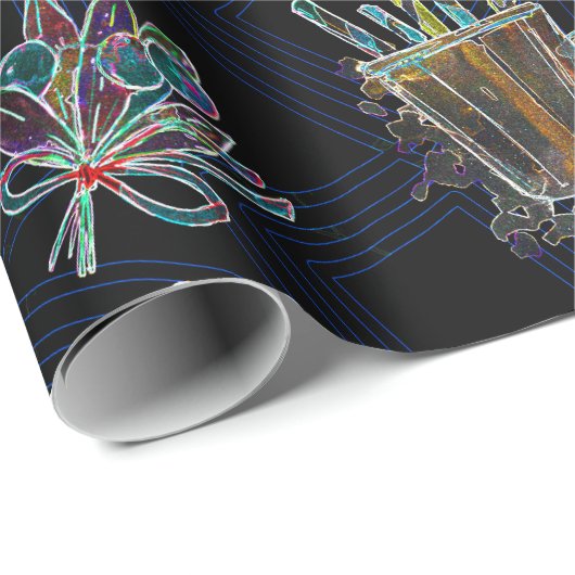 Zwart Licht Neon Kerstmis Heet Chocolade Patroon Cadeaupapier (Rol Hoek)