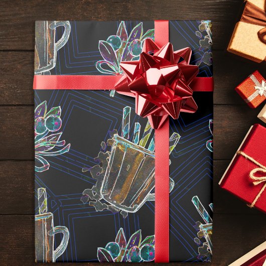 Zwart Licht Neon Kerstmis Heet Chocolade Patroon Cadeaupapier