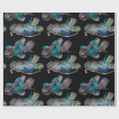 Zwart Licht Neon Kerstmis Kaars Patroon Cadeaupapier (Vlak)