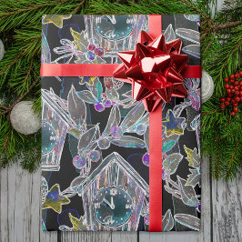 Zwart Licht Neon Kerstmis Klokpatroon Cadeaupapier