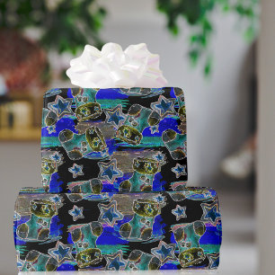 Zwart Licht Neon Kerstmis Kous Patroon Cadeaupapier