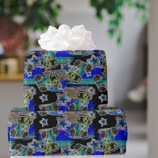 Zwart Licht Neon Kerstmis Kous Patroon Cadeaupapier