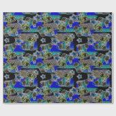 Zwart Licht Neon Kerstmis Kous Patroon Cadeaupapier (Vlak)