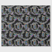 Zwart Licht Neon Kerstmis Lantaarn Patroon Cadeaupapier (Vlak)