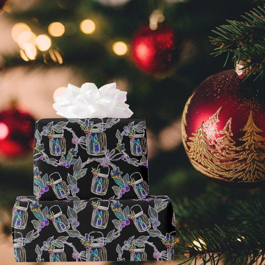 Zwart Licht Neon Kerstmis Lantaarn Patroon Cadeaupapier