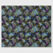 Zwart Licht Neon Kerstmis Mistletoe Patroon Cadeaupapier (Vlak)