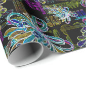 Zwart Licht Neon Kerstmis Mistletoe Patroon Cadeaupapier (Rol Hoek)