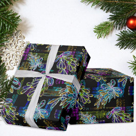 Zwart Licht Neon Kerstmis Mistletoe Patroon Cadeaupapier