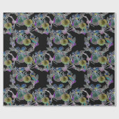 Zwart Licht Neon Kerstmis Ornament Patroon Cadeaupapier (Vlak)