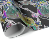 Zwart Licht Neon Kerstmis Ornament Patroon Cadeaupapier (Rol Hoek)