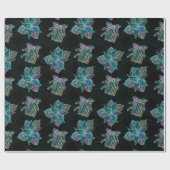 Zwart Licht Neon Kerstmis Poinsettia Patroon Cadeaupapier (Vlak)