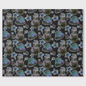 Zwart Licht Neon Kerstmis Sneeuwman Patroon Cadeaupapier (Vlak)