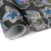 Zwart Licht Neon Kerstmis Sneeuwman Patroon Cadeaupapier (Rol Hoek)
