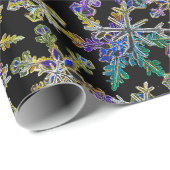 Zwart Licht Neon Kerstmis Sneeuwvlok Patroon Cadeaupapier (Rol Hoek)