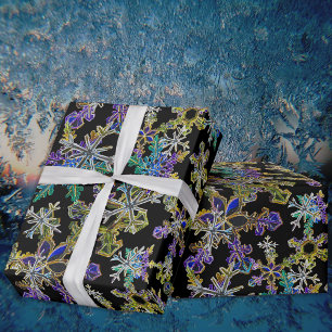 Zwart Licht Neon Kerstmis Sneeuwvlok Patroon Cadeaupapier