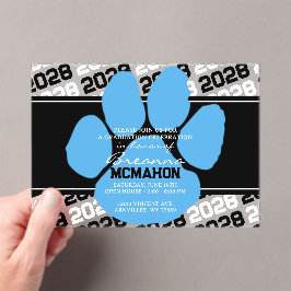 Zwart & Lichtblauw Pawprint Afstuderen Frosted Acryl Uitnodigingen