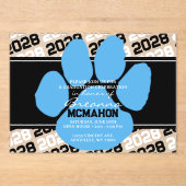 Zwart & Lichtblauw Pawprint Afstuderen Frosted Acryl Uitnodigingen (Voorkant)