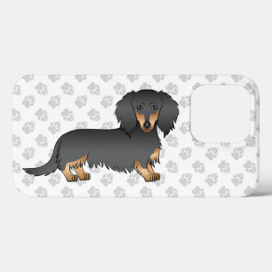 Zwart & Lichtbruin Langharige Dachshund Cartoon Ho Case-Mate iPhone Case