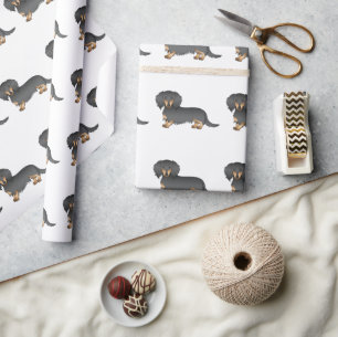 Zwart & Lichtbruin Langharige Dachshund Mooie Hond Cadeaupapier