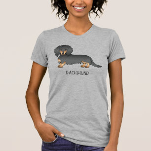 Zwart & Lichtbruine Langharige Dachshund Cartoonho T-shirt