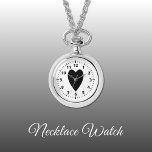 Zwart liefde hart Ketting Watch<br><div class="desc">Ketting Horloge cadeau. Met een zwart liefdeshart en kloknummers op een witte achtergrond.</div>