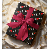 Zwart LIEFDE Hart Minimalistische Romantische Retr Cadeaupapier