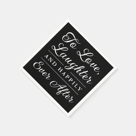 Zwart liefde lachen en gelukkig ooit na bruiloft servet (Hoek)