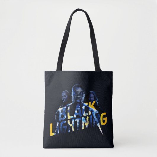 Zwart Lightning Heroes Graphic Tote Bag (Voorkant)